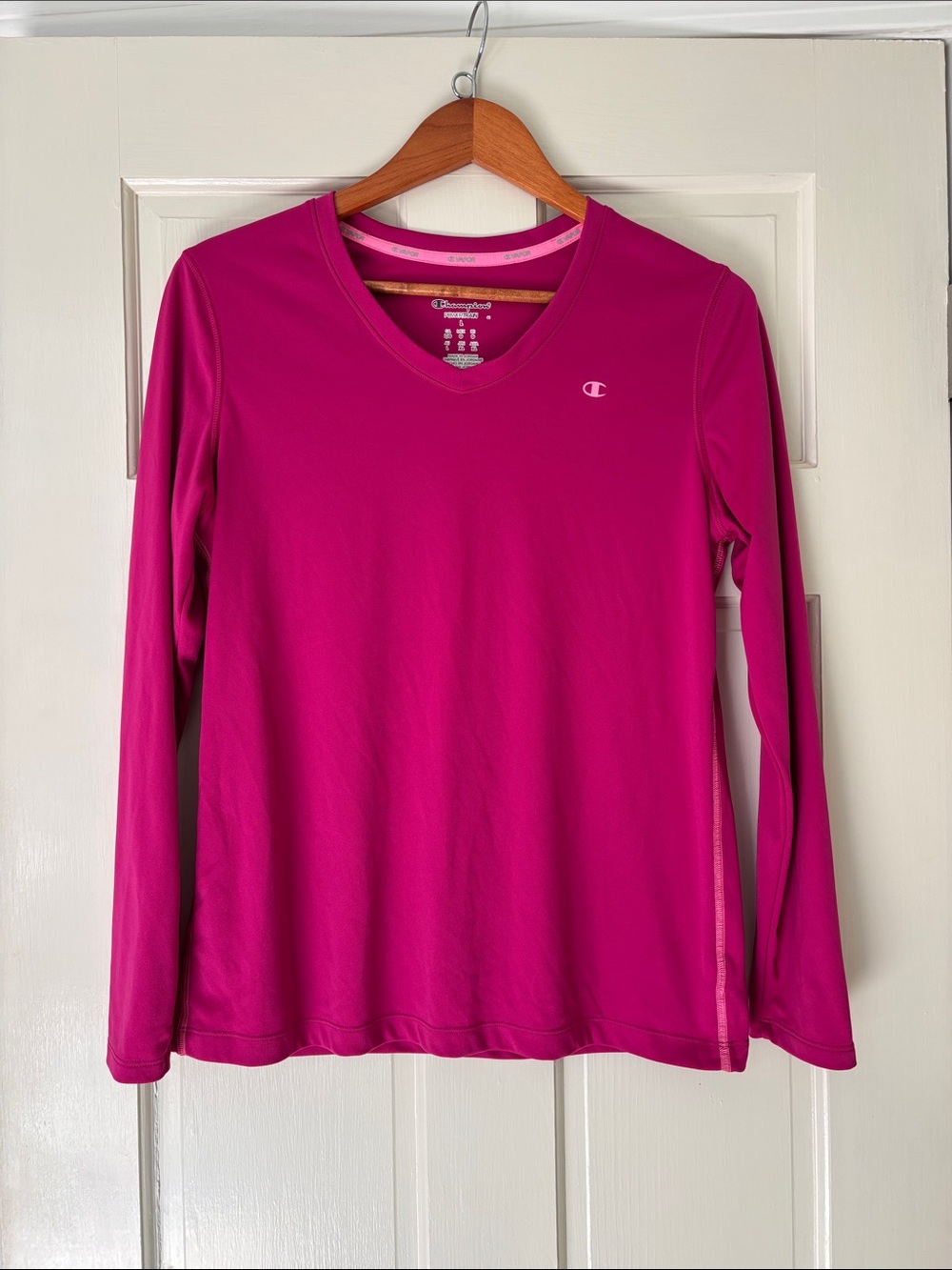 Champion Women's Long-Sleeve V-Neck Top - Fuchsia Pink